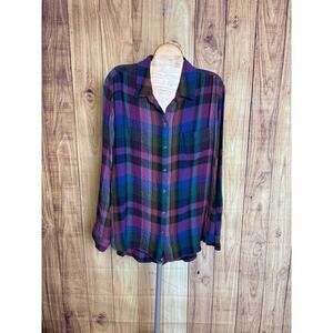 BeachLunchLounge Collection Button Up Gauzey Shirt Jewel Tone Color Women's XL